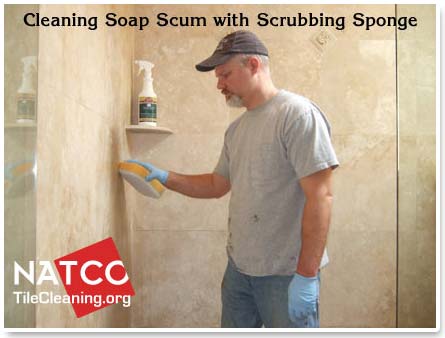 soft scrub pad for cleaning travertine shower tiles