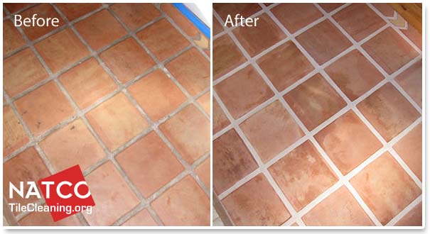 before and after cleaning a saltillo tile floor