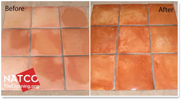 before and after sealing saltillo tiles